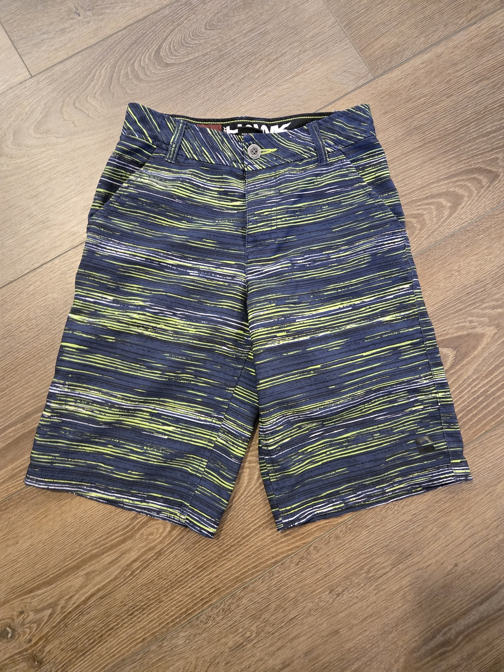 Tony Hawk Navy and Lime Striped Flat Front Shorts